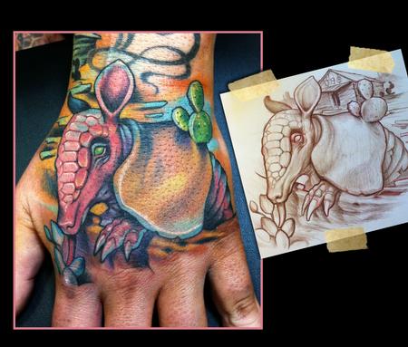Tattoos - Armadillo hand tattoo - 59490